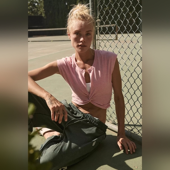 NWT Free People FP Movement Twist and Shout Tee, S, Half Court Pink Heat… - Picture 1 of 8